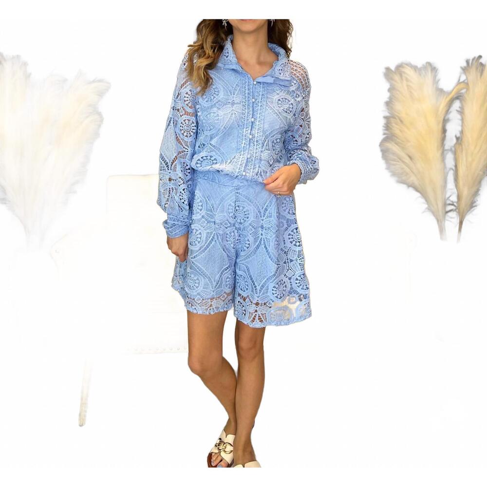 NEW SWEETKAMA the coastal bloom eyelet set in light blue